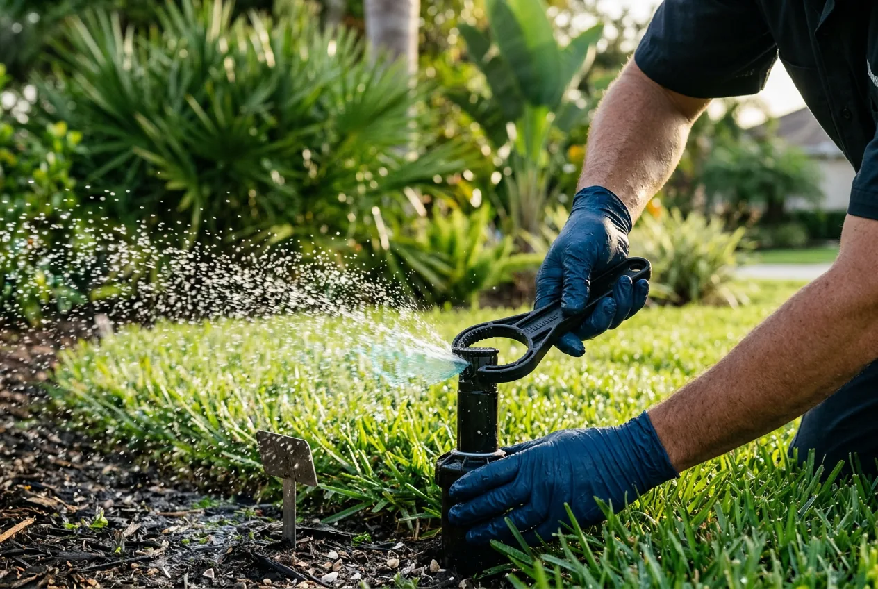 Irrigation system work in a healthy landscape